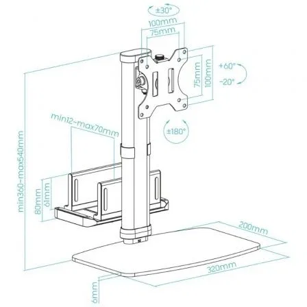 Tooq Soporte de Mesa para Monitor 17-27 Pulgadas con Soporte para CPU, Negro